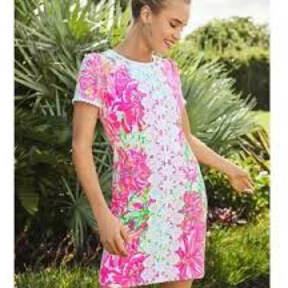 Lily Pulitzer Maisie Pink Floral Stretch Shift Dress Sz 8 - Picture 2 of 7